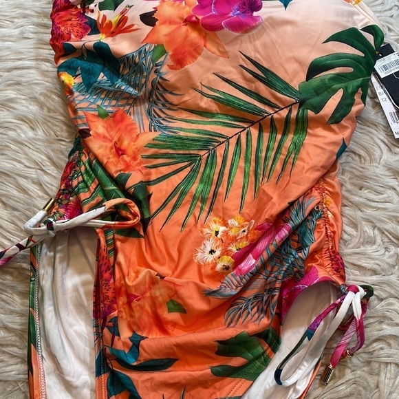 NWT LA BLANCA Tropicalia Ruched One Shoulder One Piece Swimsuit sz 12 - Picture 6 of 13